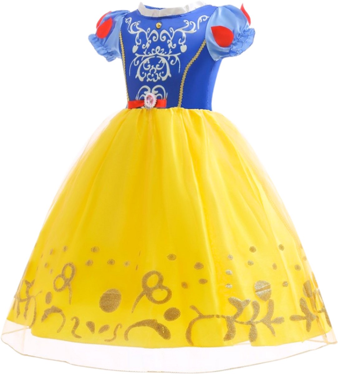 Joya Kids® Sneeuw Prinses Verkleedjurk Meisjes | Prinsessenjurk Blauw en Geel met Accessoires | Kroon, Staf, Handschoenen & Sieraden | Verkleedset Prinses Meisje | Carnaval & Verjaardag | — afbeelding 6