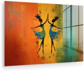 MuchoWow® Glasschilderij 150x100 cm - Schilderij acrylglas - Dansen - Vrouwen - Verfstructuur - Foto op glas - Muurdecoratie woonkamer - Wanddecoratie slaapkamer - Schilderijen