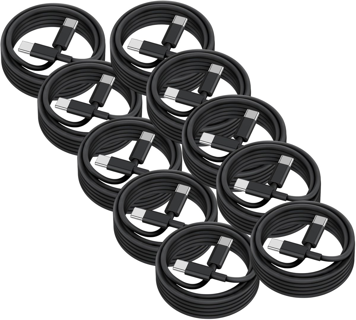 USB C naar USB C kabel - 2 Meter Oplaadkabel 10x - USB-C Oplader Kabel - Zwart