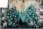 Pauw met kleurrijke veren - Pauw poster - Poster van buiten dieren - Surrealistisch - Posters buiten - Tuinposters decoratie - Tuinposter 90x60 cm