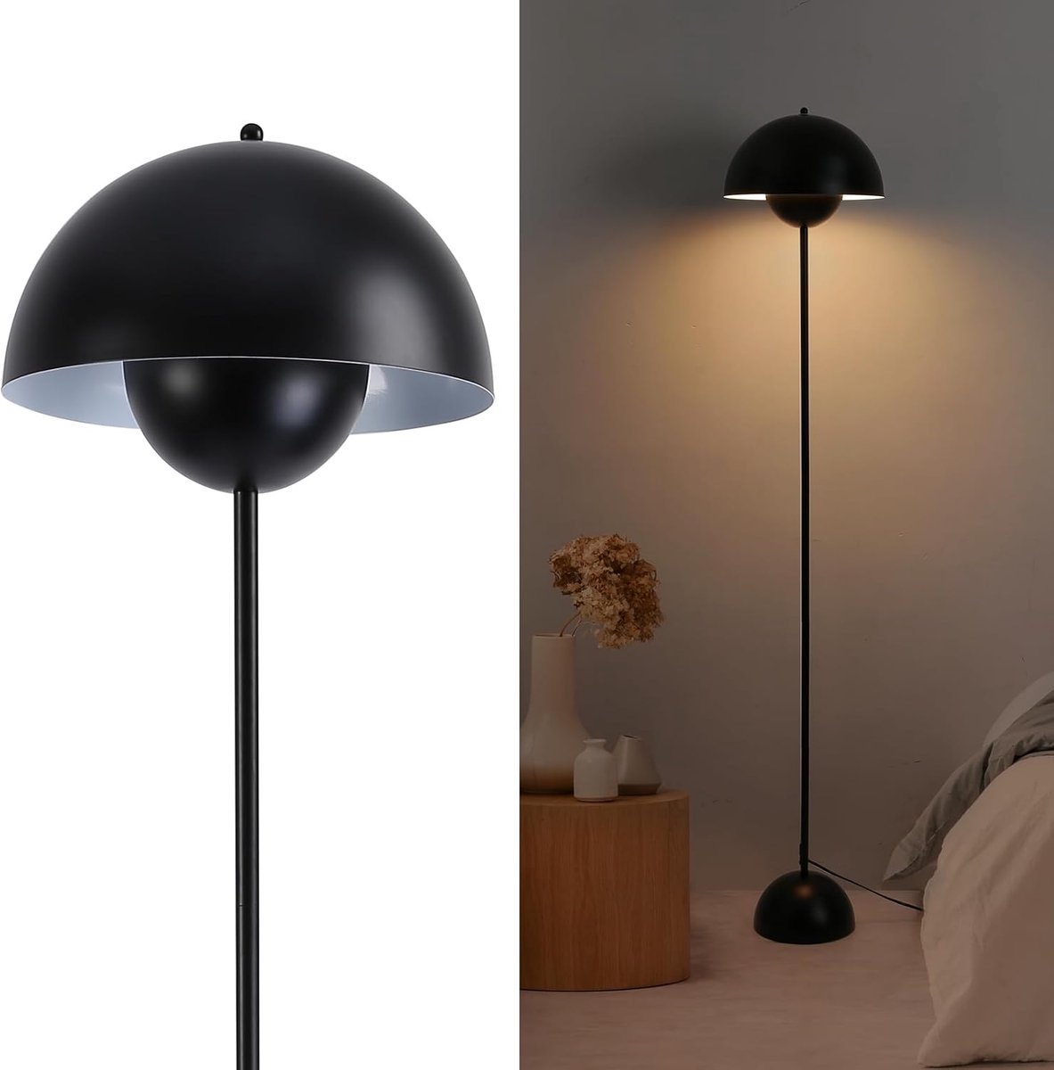 Zwarte Staande Lamp met Gebogen Lampenkap voor Moderne en Scandinavische Interieurs - Idea