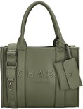 Natuur groen tote bag met 'CHARM LONDON' in reliëf, handvatten, verstelbare schouderband en bijpassend etui.