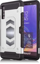 Ntech Samsung Galaxy A7 2018 Luxe Armor Case met Pashouder - Zilver