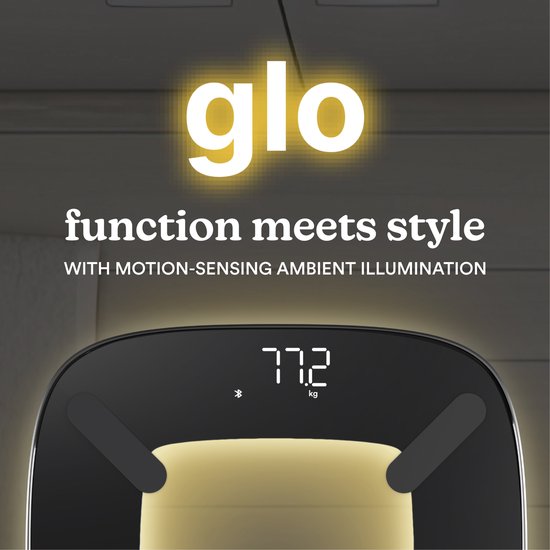 HoMedics Glo SCLBBC200 Slimme Weegschaal met Led Verlichting en APP - Personenweegschaal - Lichaamanalyse - Digitaal - Tot 180 KG - Duurzaam design - Motion Verlichting