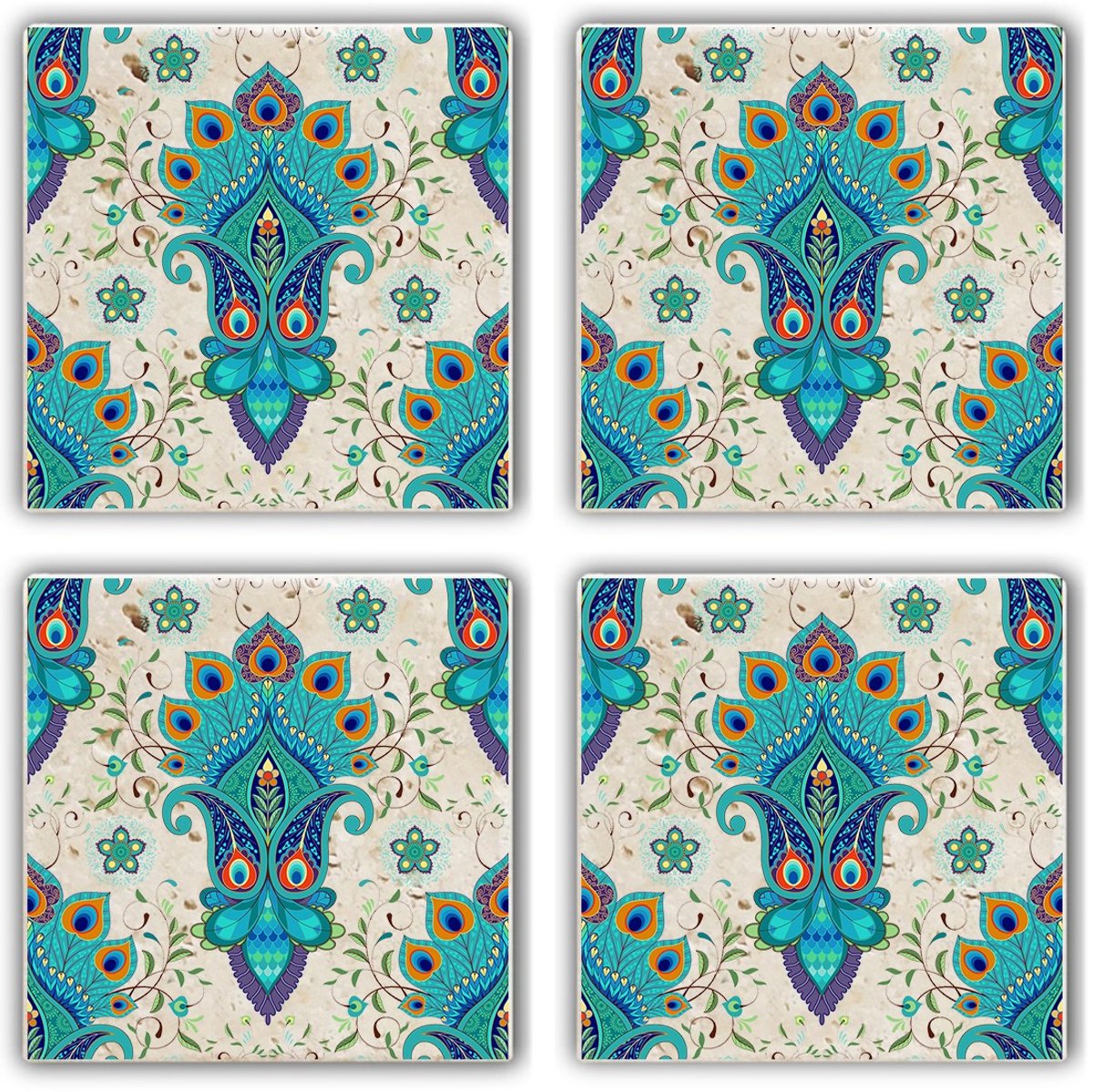 Asir - Onderzetter (4 stuks) - Veelkleurig - 10 x 10 x 1 cm