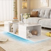 LIFEZEAL LED Salontafel Wit/Zwart - 95x55x31 Cm - Met Lade, Vak En 20 Kleuren LED - USB En Afstandsbediening