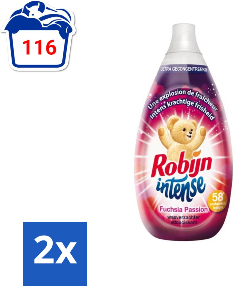 Robijn Intense - Wasverzachter - Intense Fuchsia Passion - 870ml - 58 Wasbeurten - Voordeelverpakking - 2 stuks