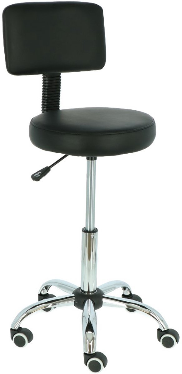 Alora Tabouret comfort met rugleuning - Zwart - verstelbaar in hoogte - krukje - werkkruk - ergonomische kruk op wielen - Alora - €59,99