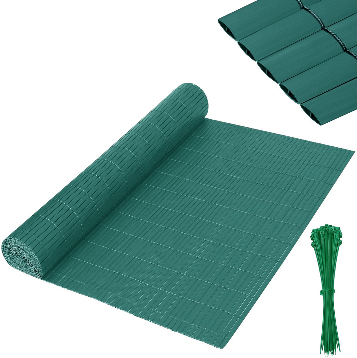 Aufun PVC Zichtwerende Mat - Versterkte Lamellen voor Balkon, Terras of Tuin- Waterdicht, Stevig en Met Kabelbinders, (200x500 cm, Groente)