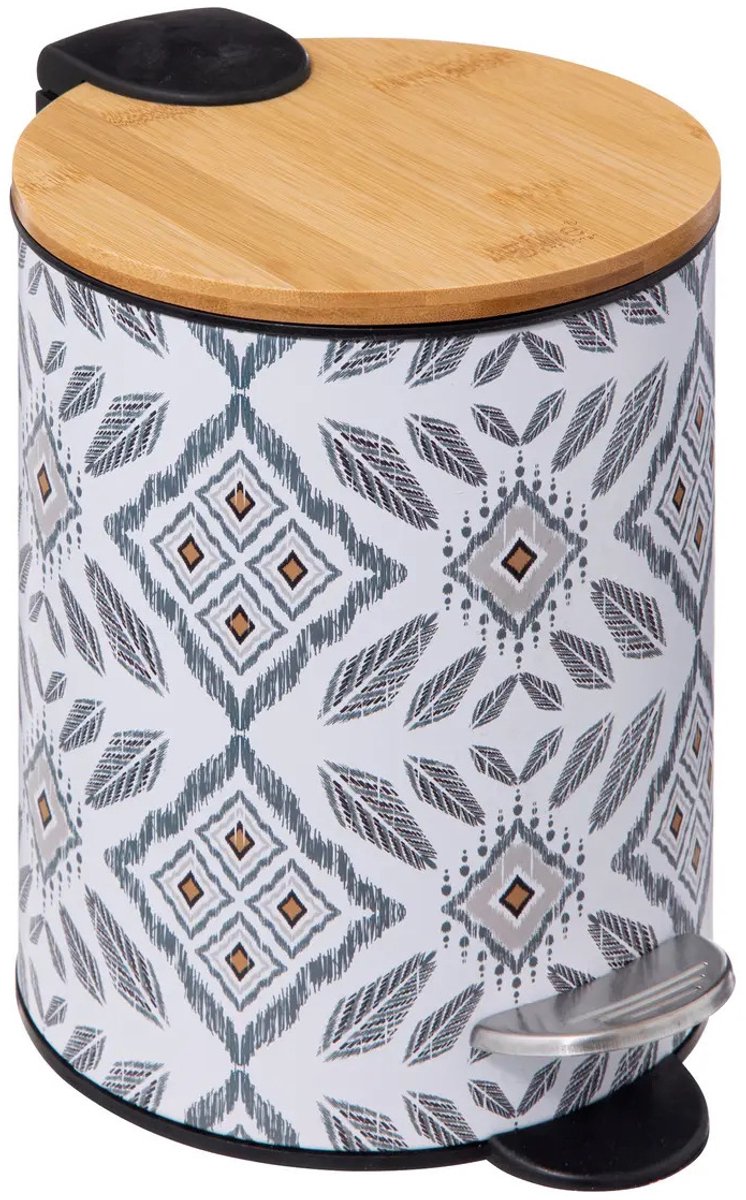 Goedkoopste 5Five Pedaalemmer Mystic - wit/grijs - 3 liter - metaal - 17 x 23 cm - voor toilet/badkamer - soft-close