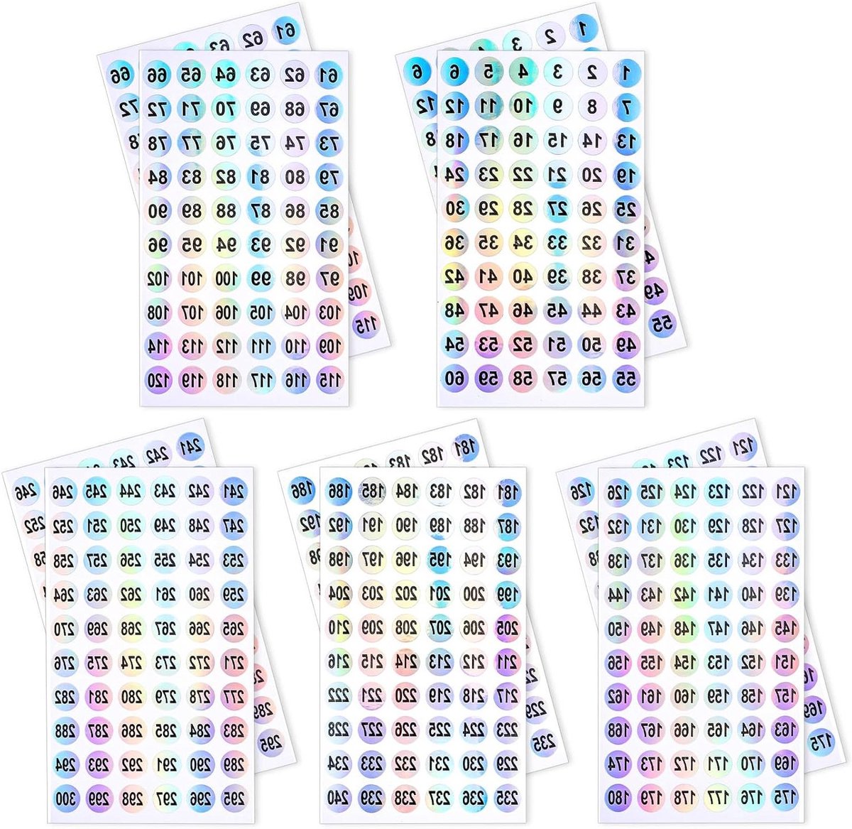 300 zelfklevende ronde nummerstickers - 10 vellen met reflecterende lasernummering