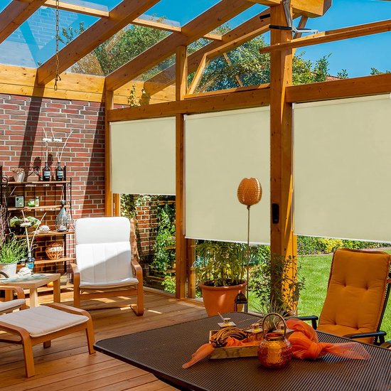 Store enrouleur d'extérieur Aufun, store vertical, protection solaire pour balcon, Protection solaire-vue, rideau occultant, Protection UV, protection contre le vent (180 x 140 cm, beige)