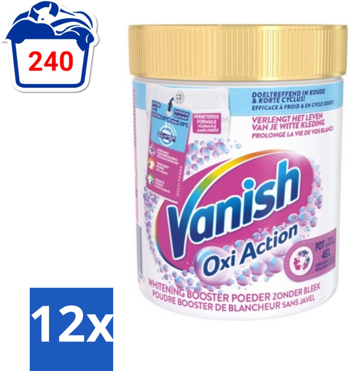 12 x Vanish Oxi Action - Vlekkenverwijderaar - Wasbooster - Zonder Bleek - Witte Was - 530 Gram - Vlekkenverwijderaar - Wasbooster - Witte Was - Vlekken Verwijderen - Wasverzachter