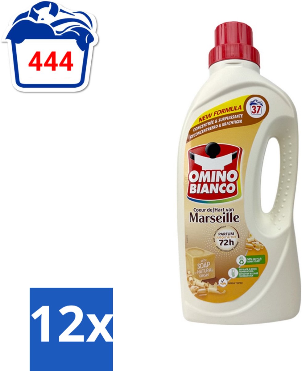 12 x Omino Bianco - Marseille - Wasmiddel - Natuurlijke Zeep - Witte & Gekleurde Was - 37 Wasbeurten - Marseille Zeep - Wasmiddel - Natuurlijke Zeep - Vlekkenverwijderaar - Wasparfum