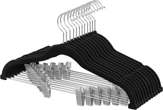 Cintres à pantalons en velours avec pont et pinces, cintre fin antidérapant pour costumes (noir, 425 cm)