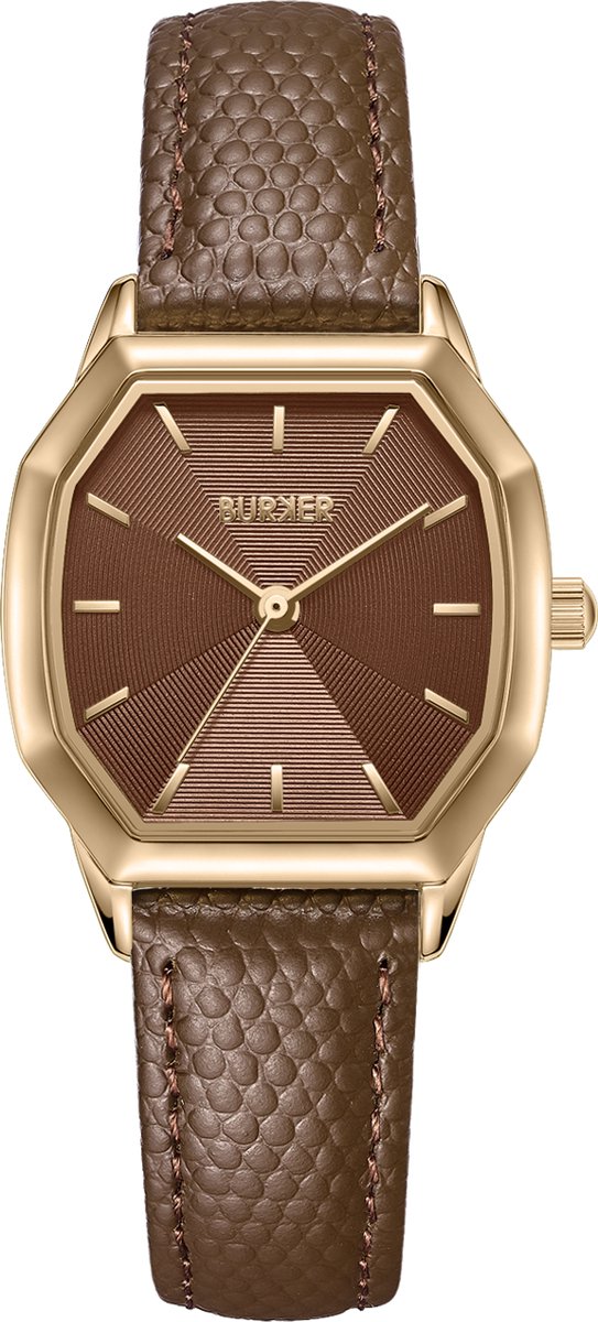 BURKER Julia Horloge Dames - Hexagon - Goud Bruin - Bruin - Leren Band - 32 mm