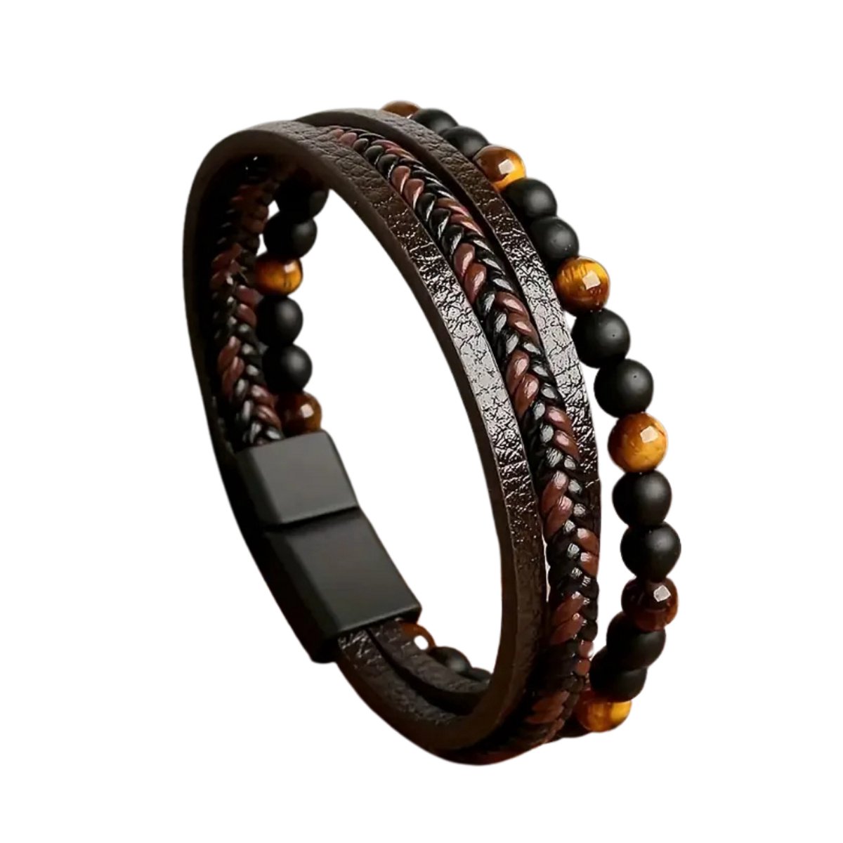 Nivard Armband - Staal - Nep Zilver - Heren - Bruin