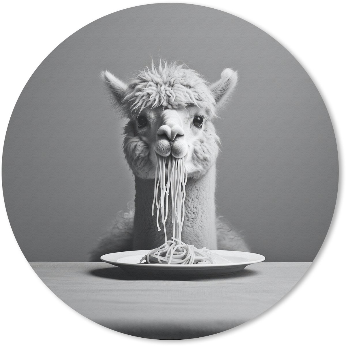 Muismat rond 30x30 cm - Mousepad Alpaca - Pasta - Zwart - Wit - Grappig - Dieren - Ronde muismatten
