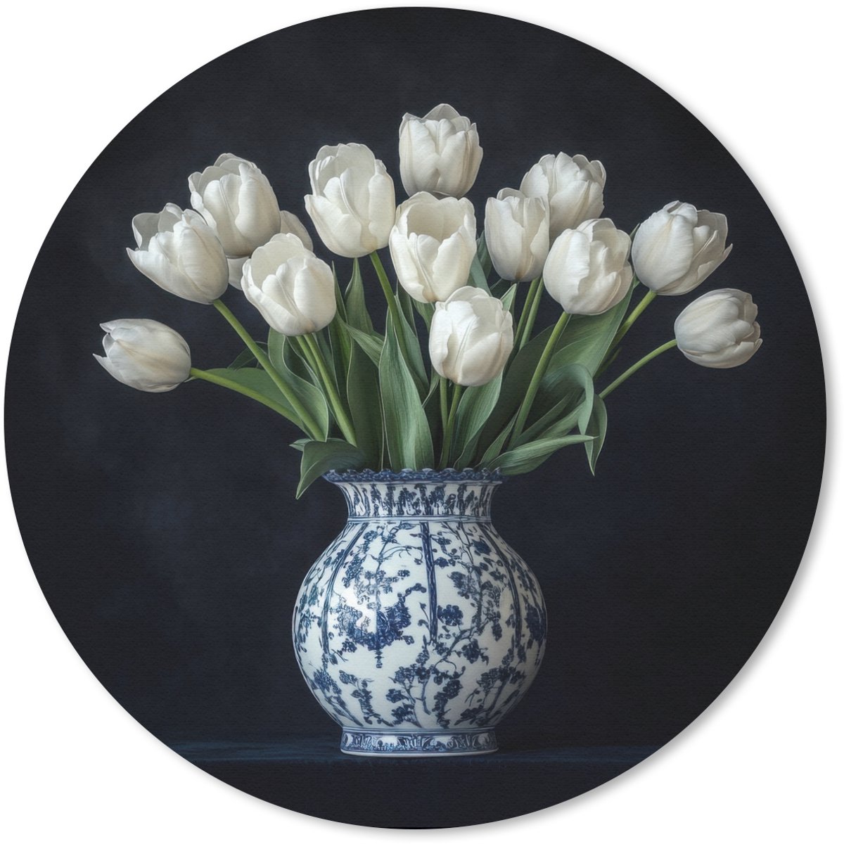 Muismat rond 40x40 cm - Mousepad Wit - Bloemen - Tulpen - Vaas - Ronde muismatten