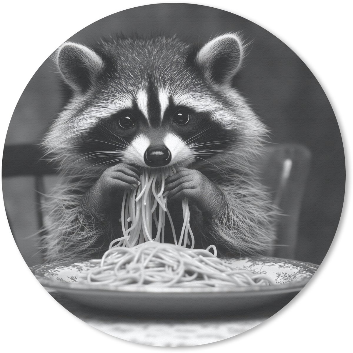 Muismat rond 30x30 cm - Mousepad Wasbeer - Cute - Pasta - Tafelkleed - Zwart - Wit - Ronde muismatten