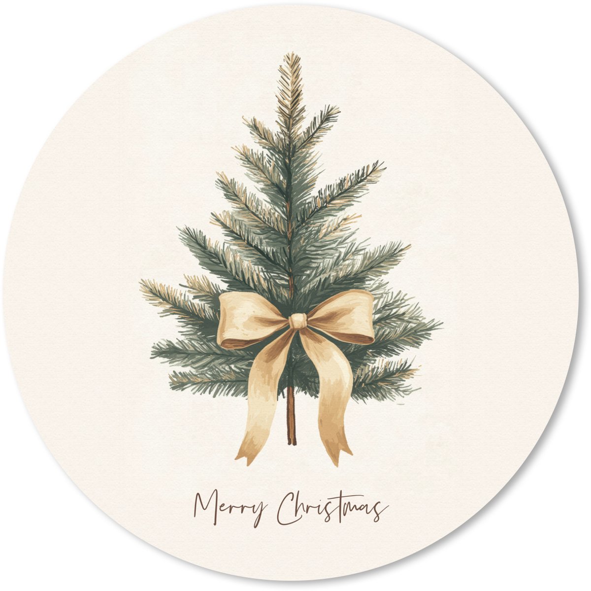 Muismat rond 40x40 cm - Mousepad Kerstboom - Kerst - Merry Christmas - Beige - Ronde muismatten