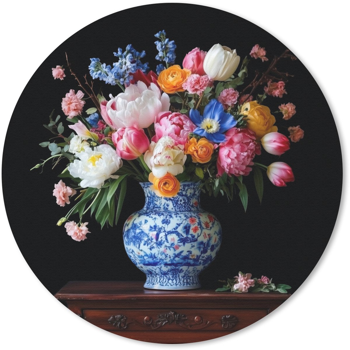 Muismat rond 30x30 cm - Mousepad Rozen - Bloemen - Vaas - Boeket - Ronde muismatten