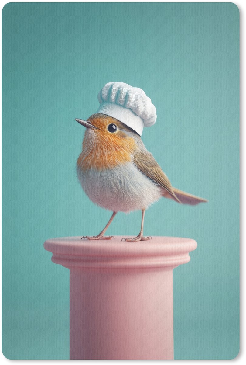 Muismat 18x27 cm - Mousepad Roodborstje - Vogel - Koksmuts - Sokkel - Muismatten
