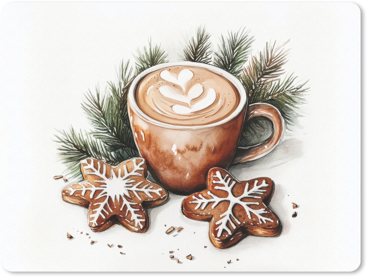 Muismat 23x19 cm - Mousepad Koffie - Koek - Winter - Art - Kerst - Muismatten