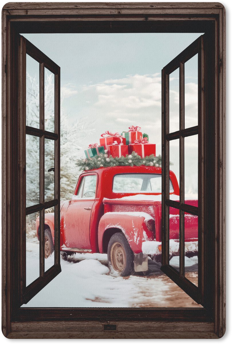 Muismat 18x27 cm - Mousepad Doorkijk - Auto - Rood - Cadeaus - Winterlandschap - Kerst - Muismatten