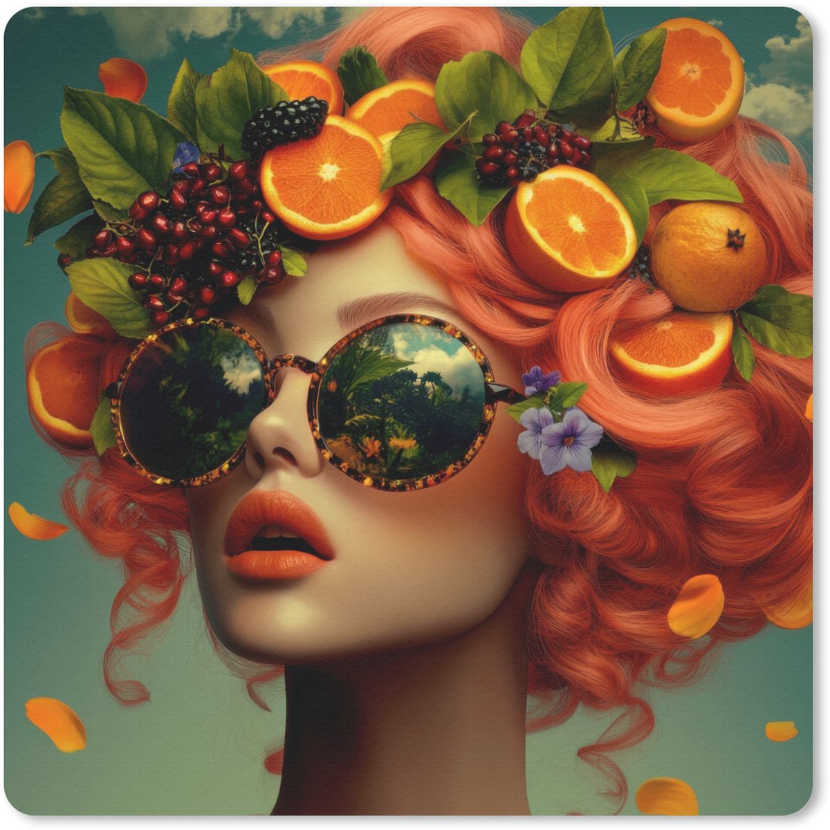 Muismat 30x30 cm - Mousepad Vrouw - Sinaasappel - Bessen - Oranje - Muismatten