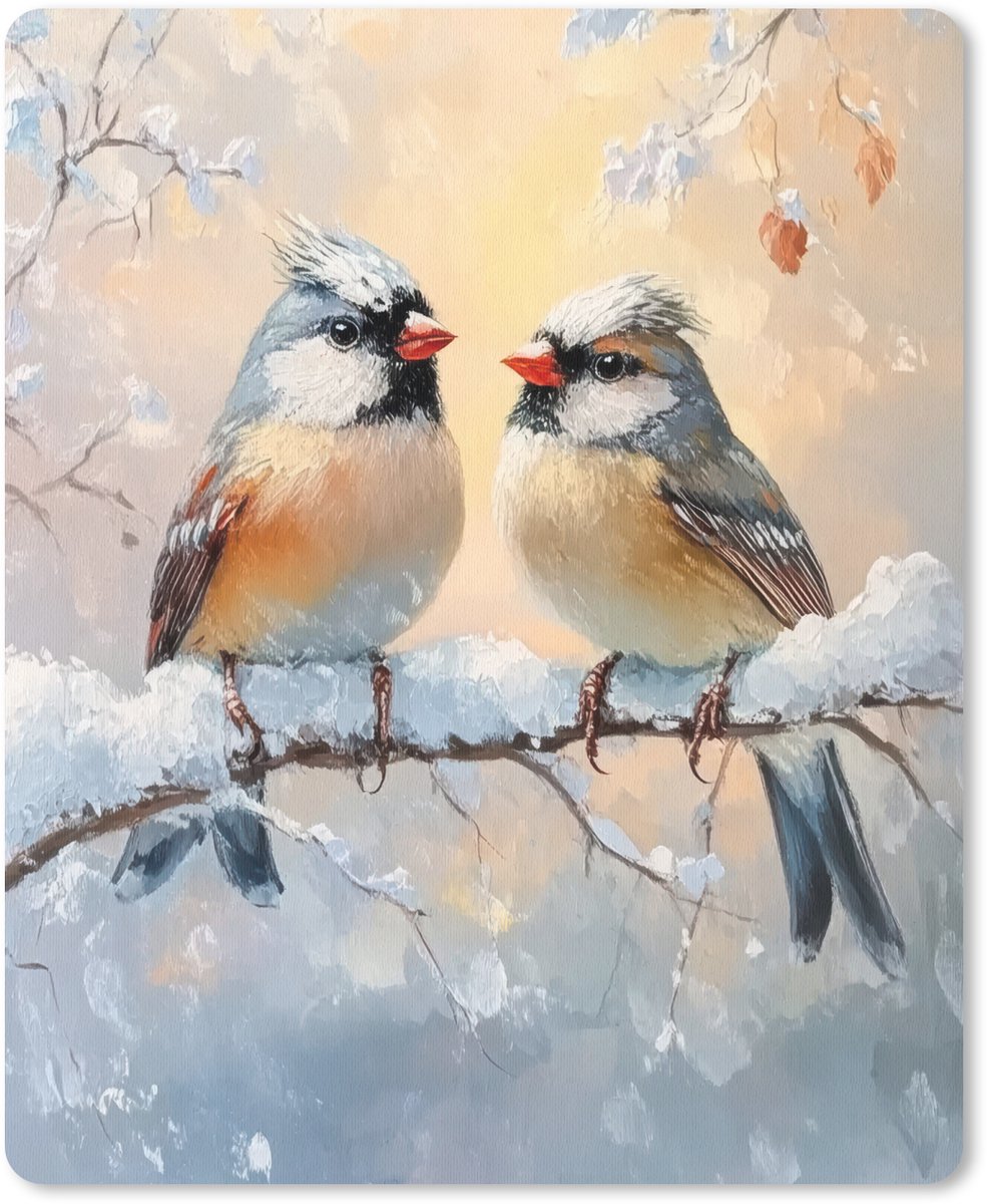 Muismat 19x23 cm - Mousepad Vogels - Tak - Winter - Sneeuw - Muismatten