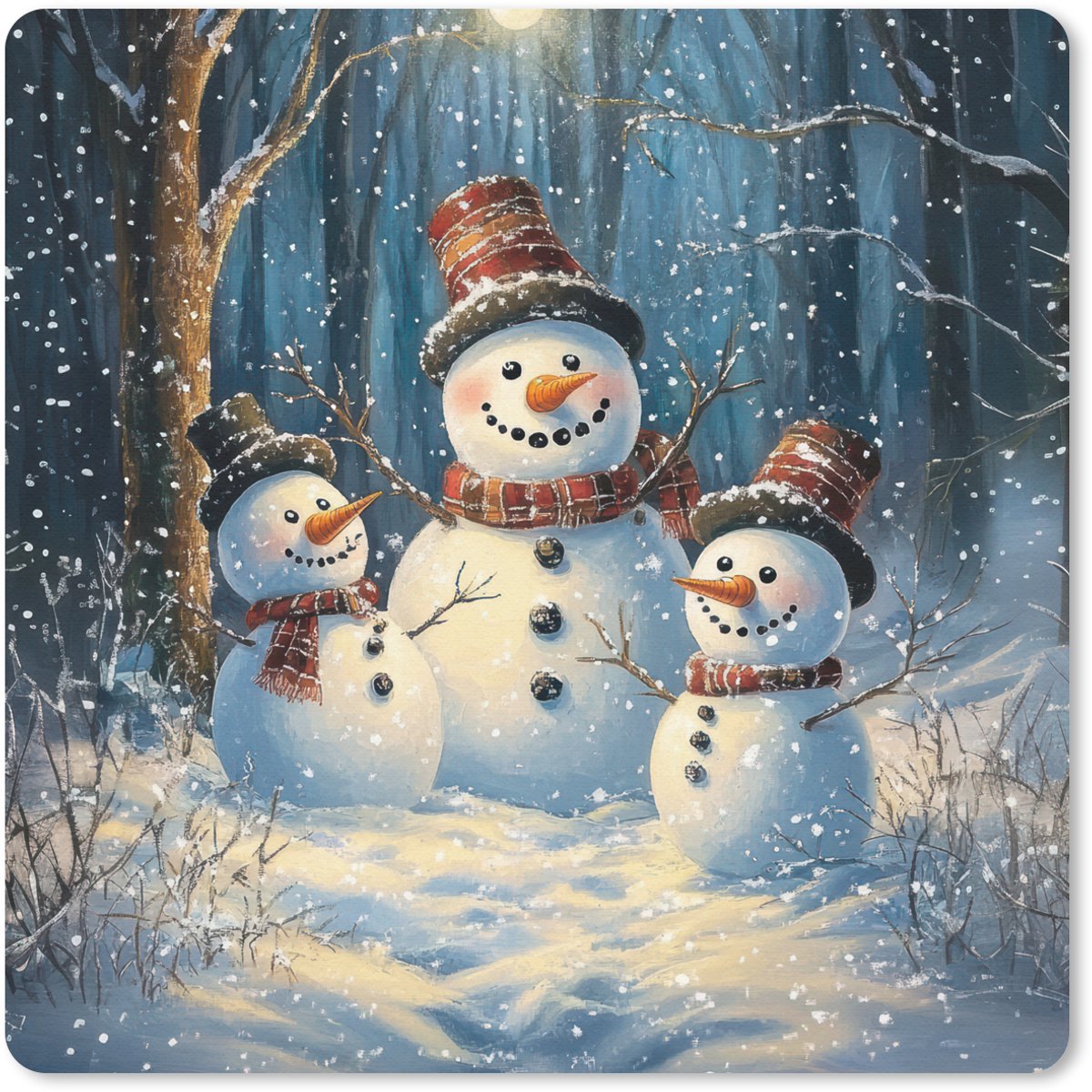 Muismat 20x20 cm - Mousepad Sneeuwpop - Sneeuw - Winter - Bos - Muismatten