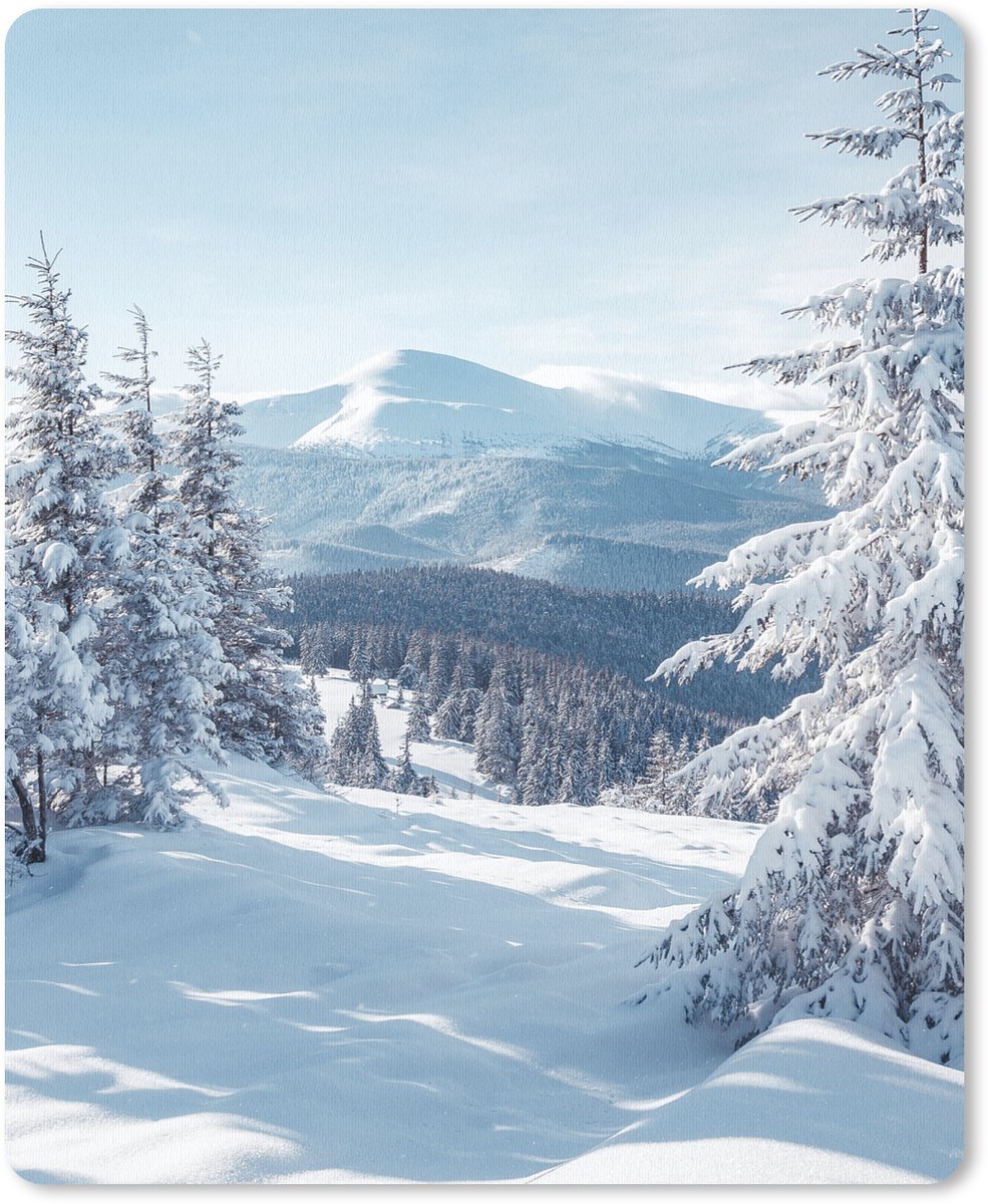 Muismat 19x23 cm - Mousepad Winterlandschap - Natuur - Berg - Bomen - Sneeuw - Muismatten