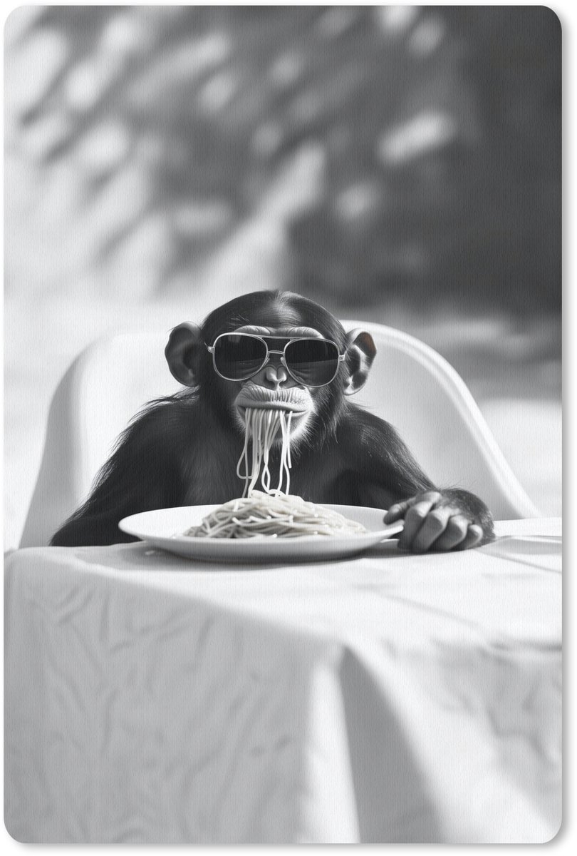 Muismat 18x27 cm - Mousepad Aap - Spaghetti - Zonnebril - Zwart wit - Cool - Dier - Muismatten