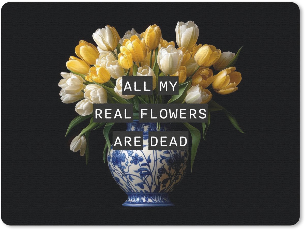 Muismat 23x19 cm - Mousepad Quotes - Bloem - Tulp - Geel - Muismatten