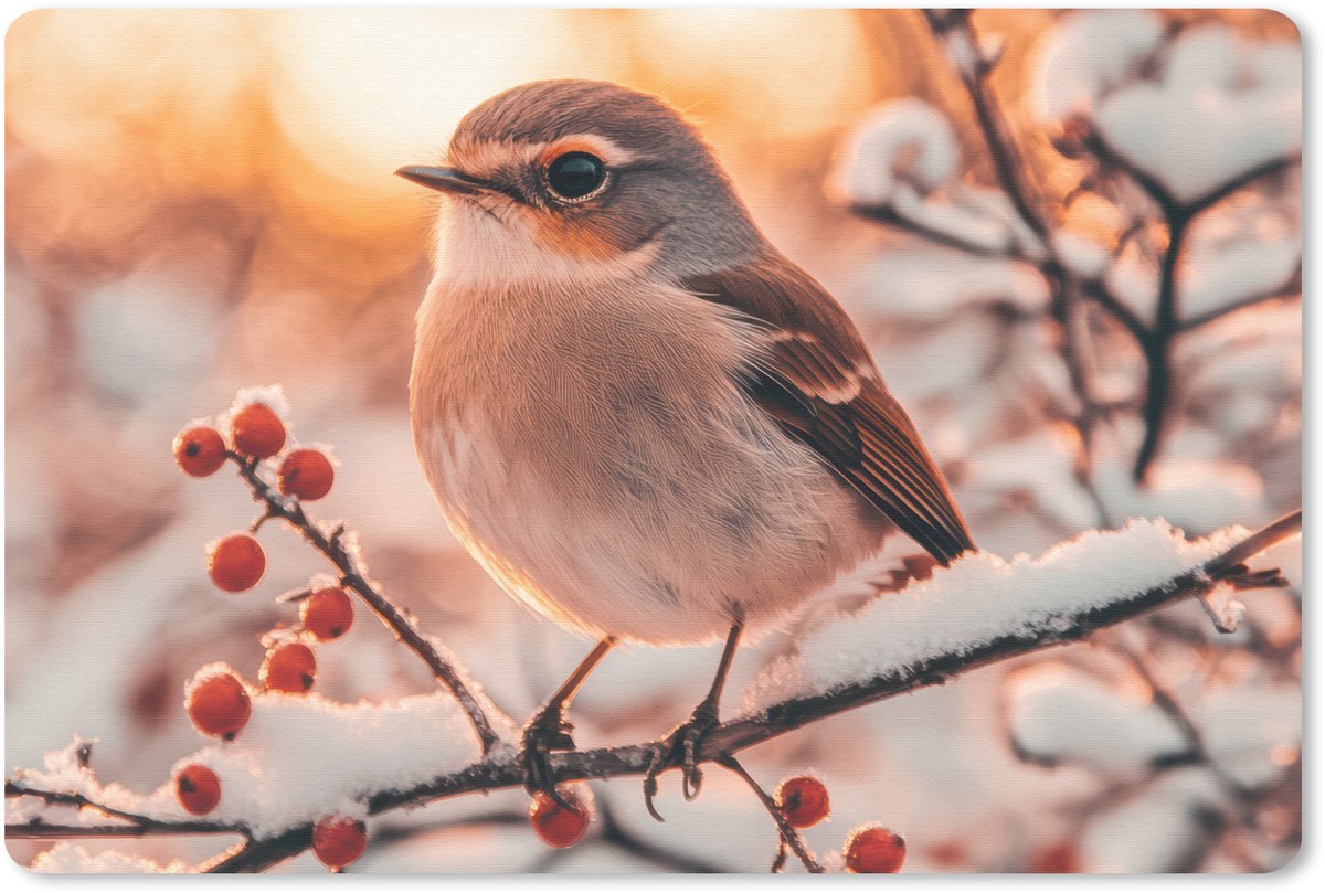 Muismat 27x18 cm - Mousepad Vogel - Tak - Winter - Dieren - Sneeuw - Muismatten