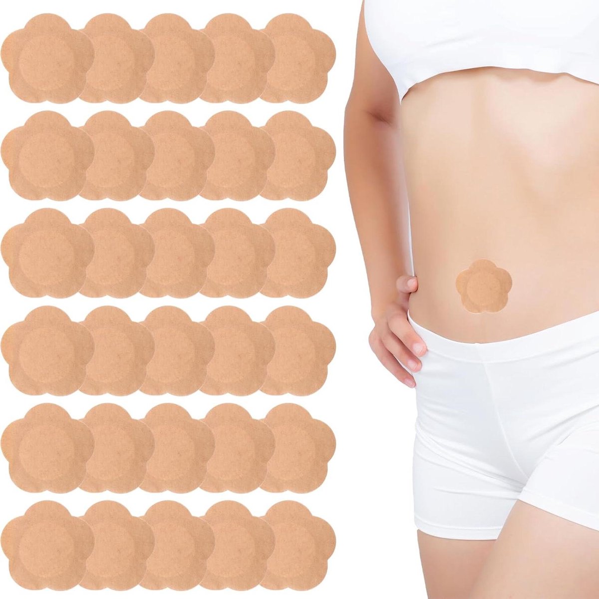 30st Navel Zelfklevende Castor Oil Patches Spunlace-Doek Zeer Absorberende Belly Button Wrap Pads met Katoen Olie Niet Inbegrepen (beige)