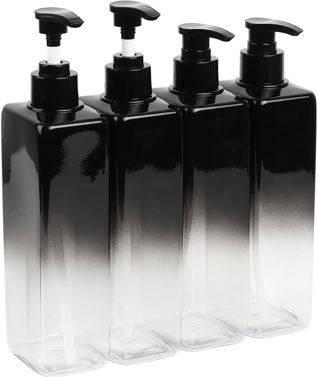 Ibenzoa® Shampooflessen om te vullen, 4 stuks, 500 ml douchegeldispenser, shampoodispenser voor douche, zeepdispenser, navulbare lege pompfles voor keuken en badkamer, met zelfklevende etiketten (kleurverloop