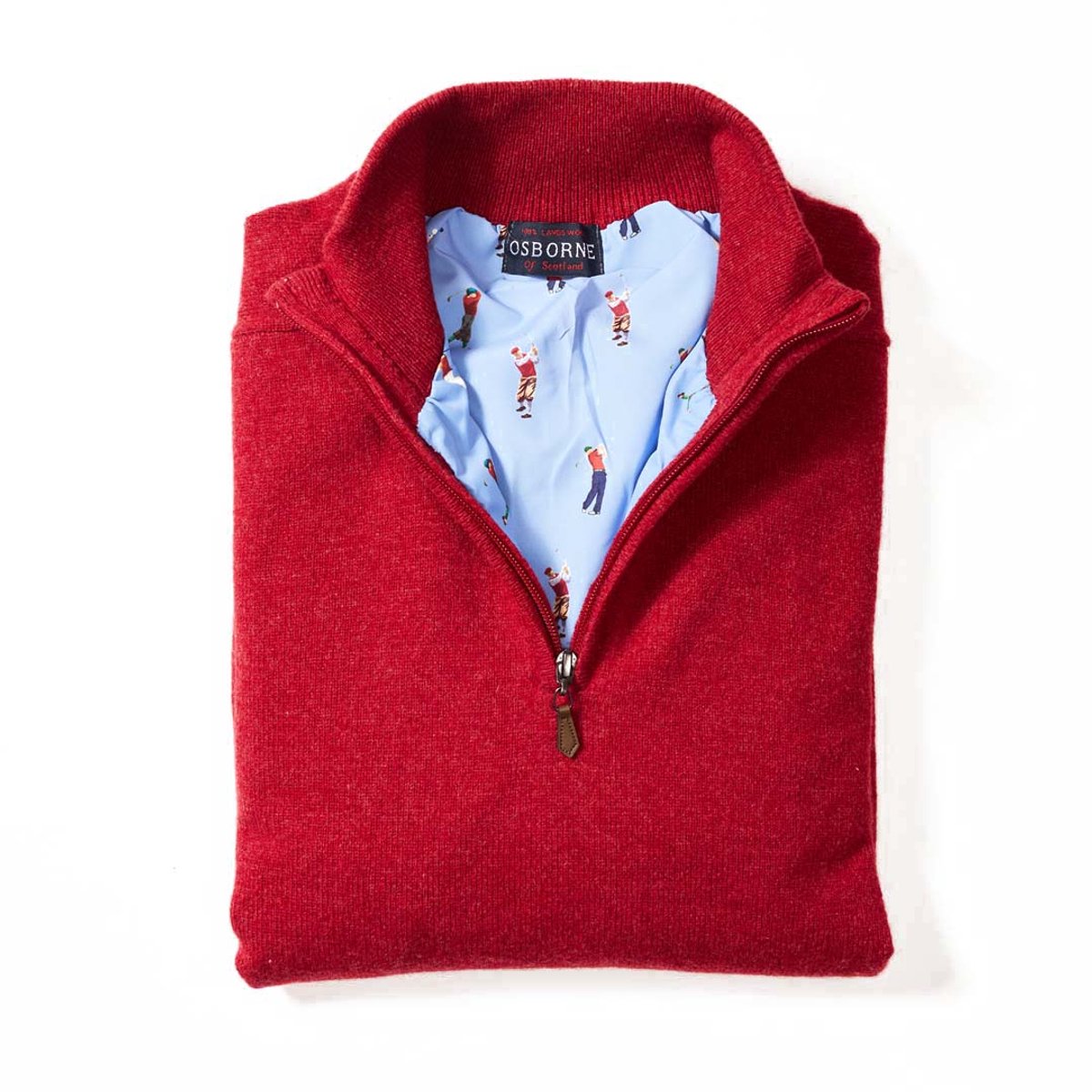 Osborne Knitwear Windstopper trui met halve rits heren - Sweater heren in Lamswol - Pullover Heren - Poppy Melange - Voering met golfprint - 2XL