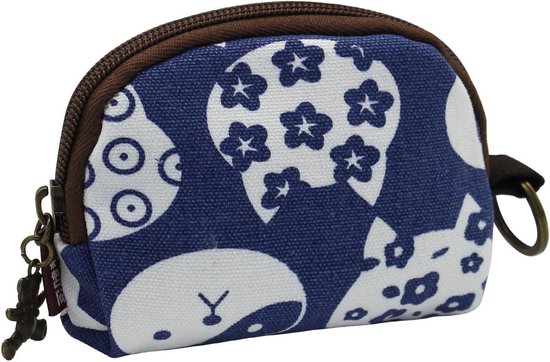 FuninCrea 2 stuks mini-portemonnee voor dames, muntzakje met 2 zakken met ritssluiting, bloemenpatroon, muntentas voor vrouwen en meisjes, katoen, voor kleingeld en munten, roze, 12x9x1,8 cm, modern