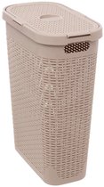 5Five Smalle Wasmand met deksel Rotan - beige - gevlochten kunststof - 40 liter - 26 x 46 x 60 cm