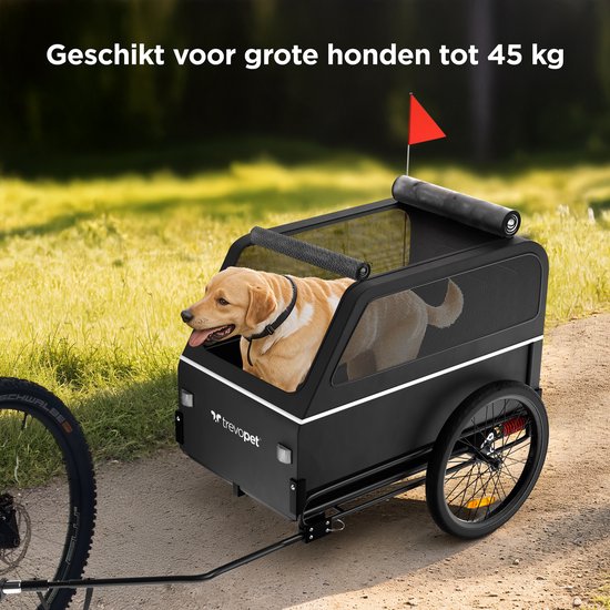 TrevoPet® Hondenfietskar XL - Opvouwbare Fietskar Hond - Hondenkar met Loopplank, Veersysteem & Weerbestendig - Geschikt voor E-Bikes - 45 kg - Zwart