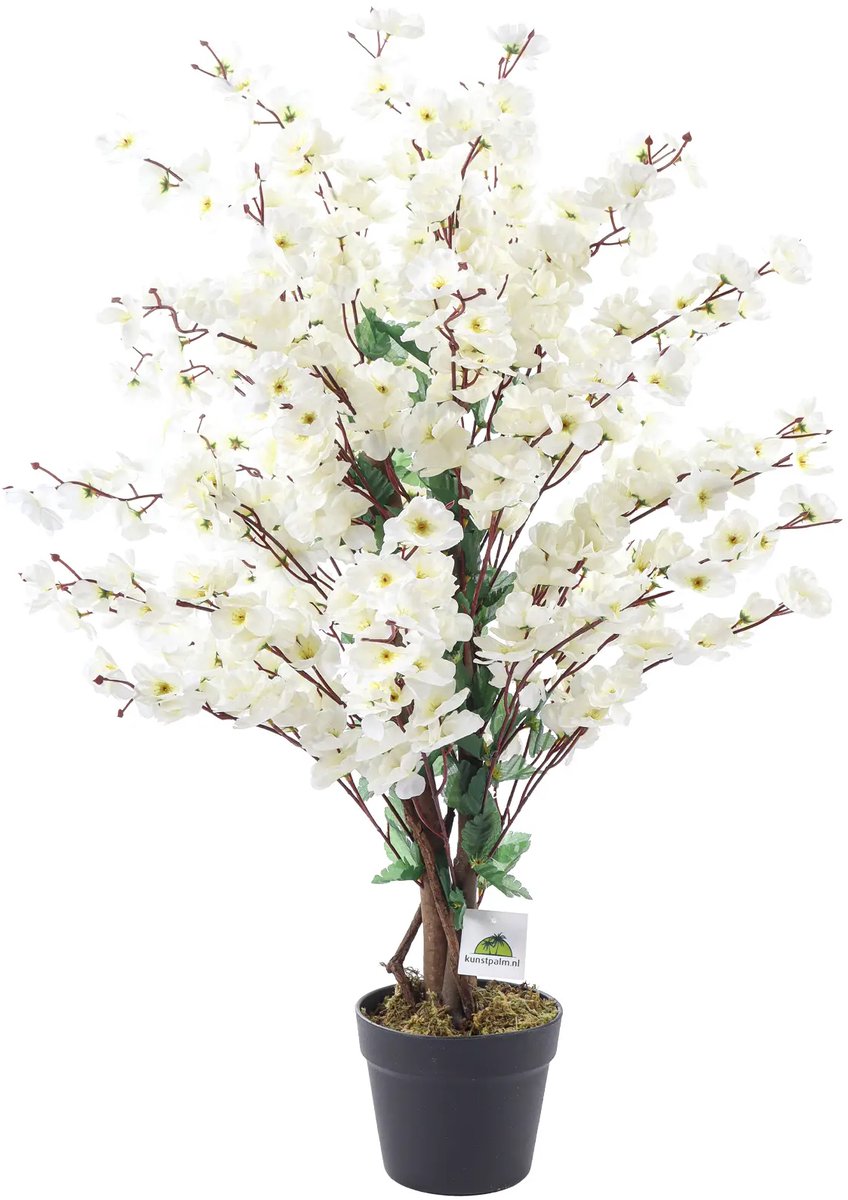 Kunstpalm Witte Kunst Bloesemboom | 90cm | Zijde Nep Bloesem Boom - wit - Nep Bloesem kunstplant Extra vol