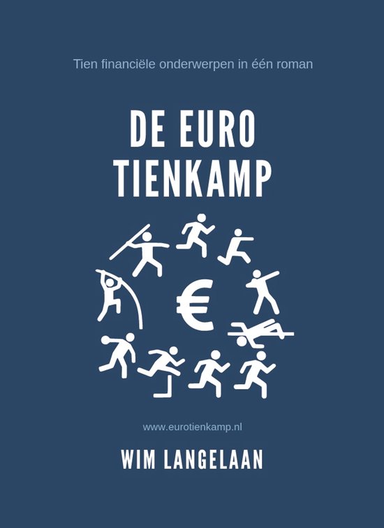 Boekcover De Euro Tienkamp met sportende figuren rond een euroteken.