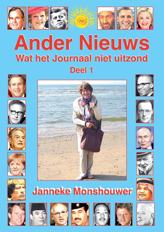 Boekomslag 'Ander Nieuws' met foto's van wereldleiders en auteur