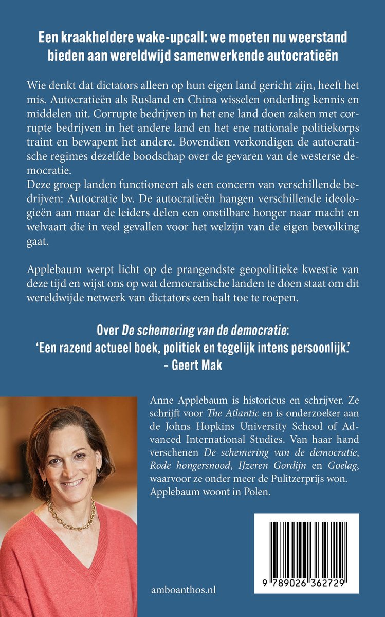 Boekomslag met tekst en een foto van Anne Applebaum.