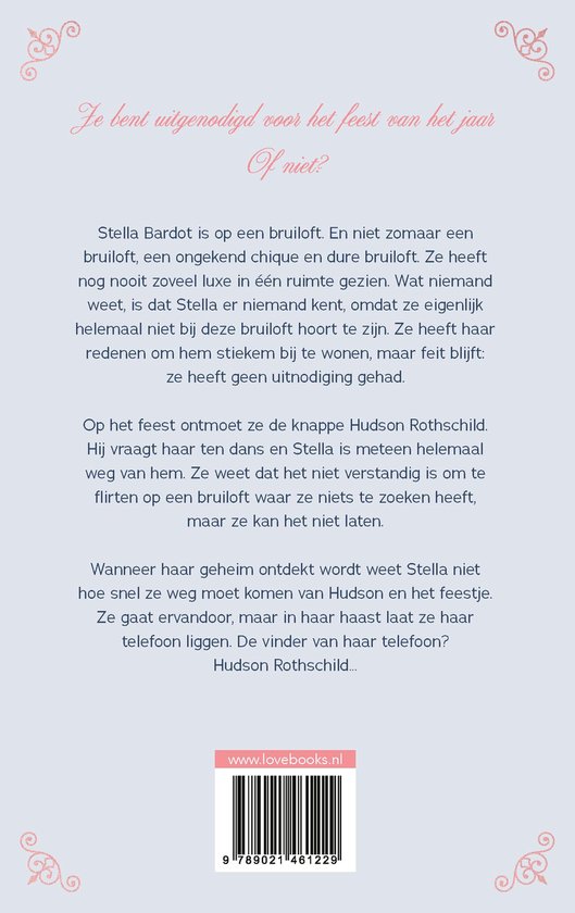 Boek kaft met tekst 'Je bent uitgenodigd voor het feest van het jaar' en 'Of niet?', website en barcode.