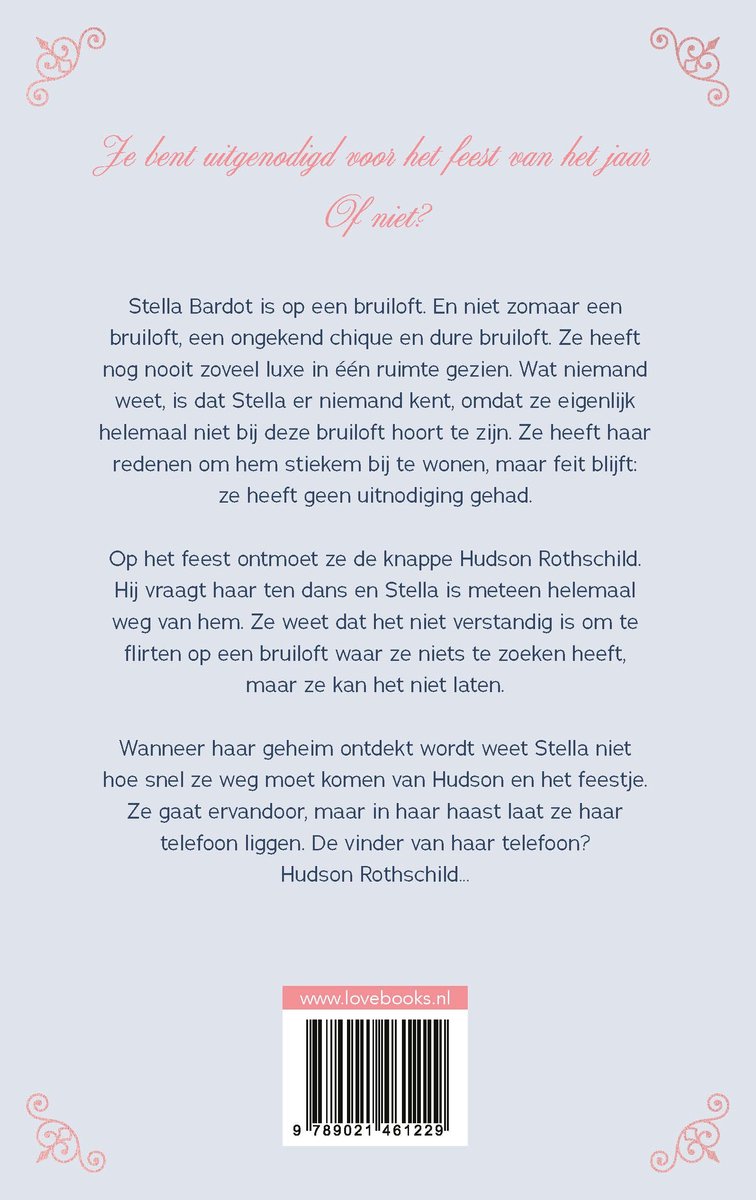 Boek kaft met tekst 'Je bent uitgenodigd voor het feest van het jaar' en 'Of niet?', website en barcode.