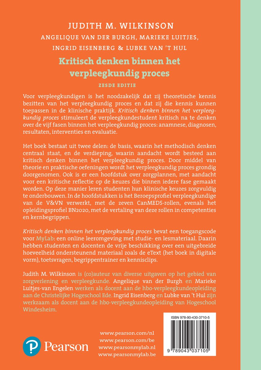 Achterkant boek: details over de inhoud, auteurs en Pearson MyLab. ISBN: 9789043037105.