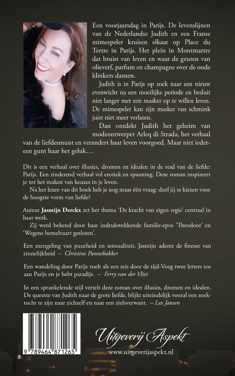 Boekomslag met een close-up van een lachende vrouw, met de tekst "Liefdesmunt" en "Jasmijn Derckx".